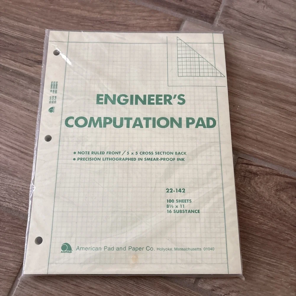 Vintage Engineer's Computation Pad New 22-142 Ampad Corporation 100 Sheets Green